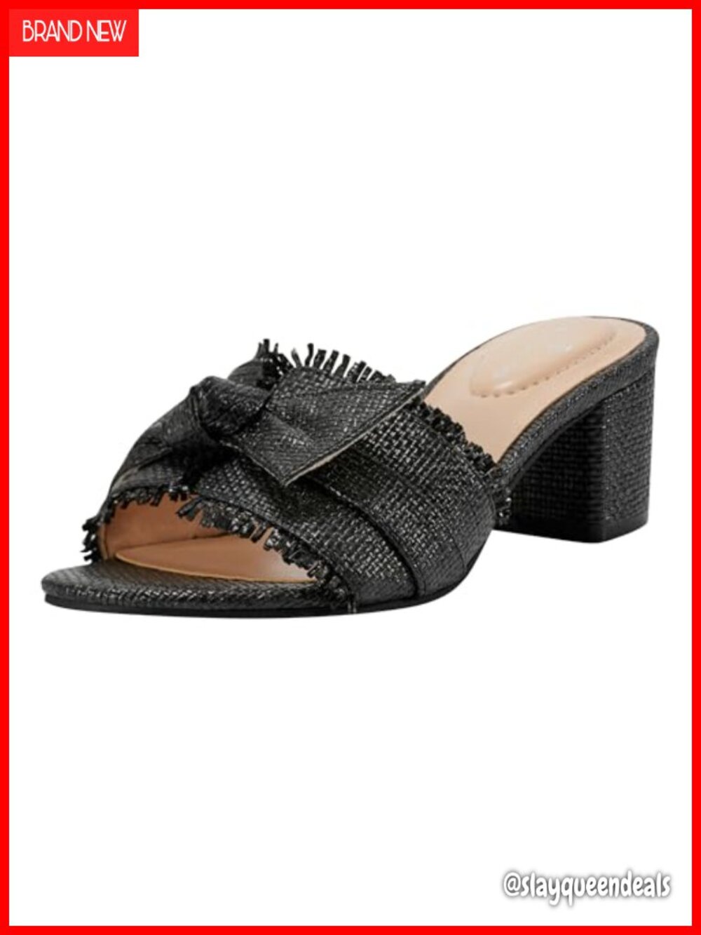 Block Heel Slide Sandals Knot Detail Open Toe Slip On Dress Shoes